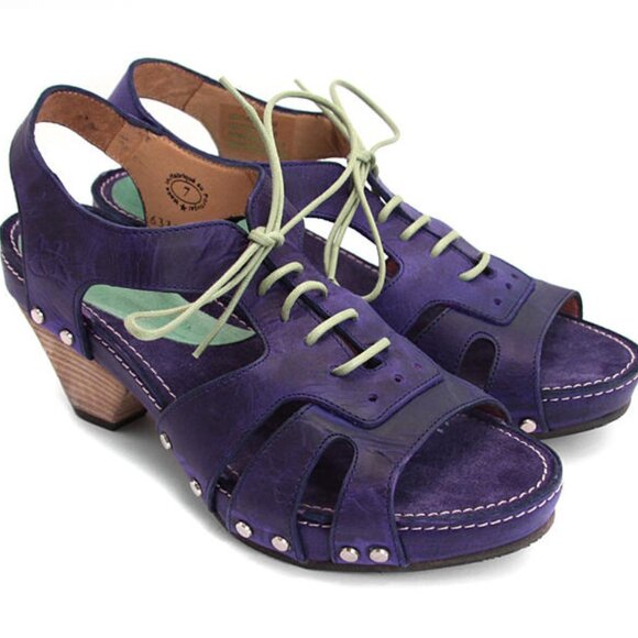 Fluevog Joni Sandals – Purple & Green Retro Heels, Worn Once - Picture 1 of 5